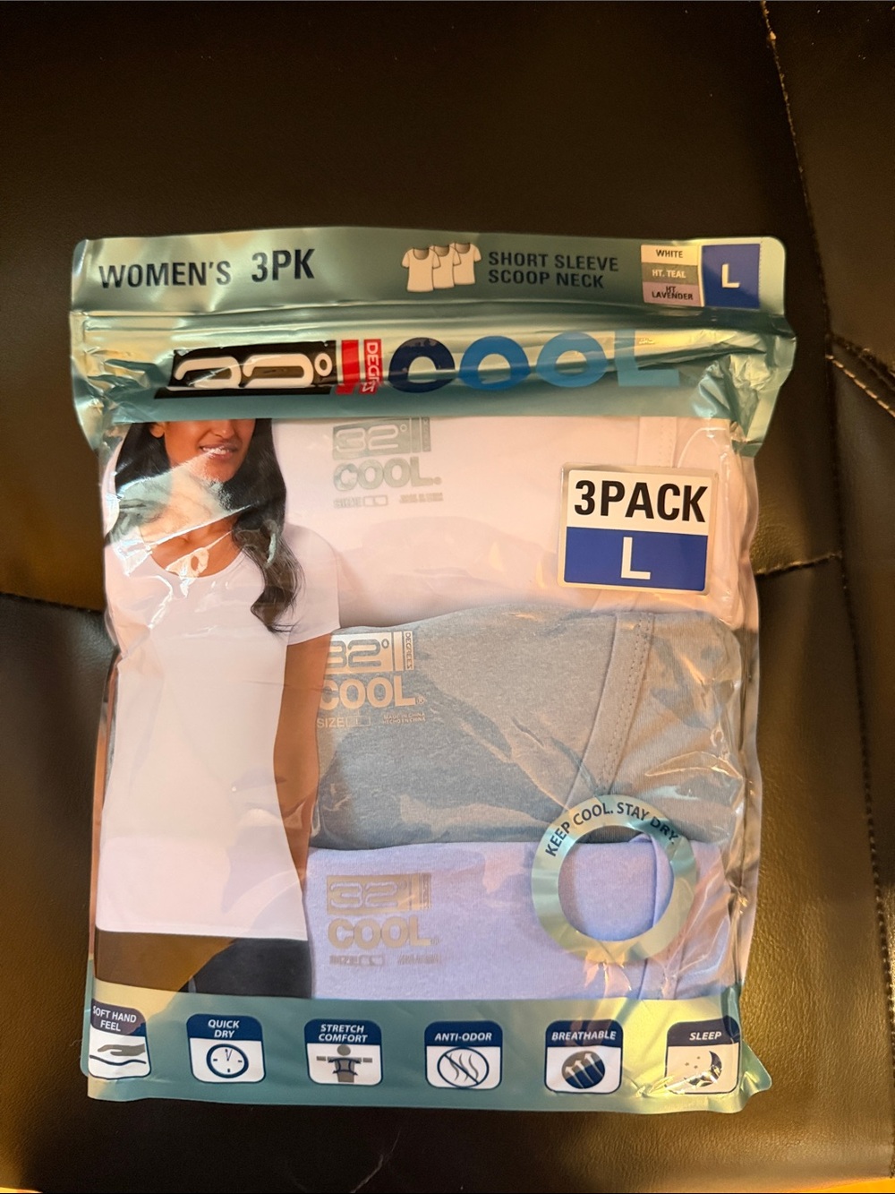 32 Degrees 3-Pack Crew Undershirts - White, Light Gray, Light Blue - L